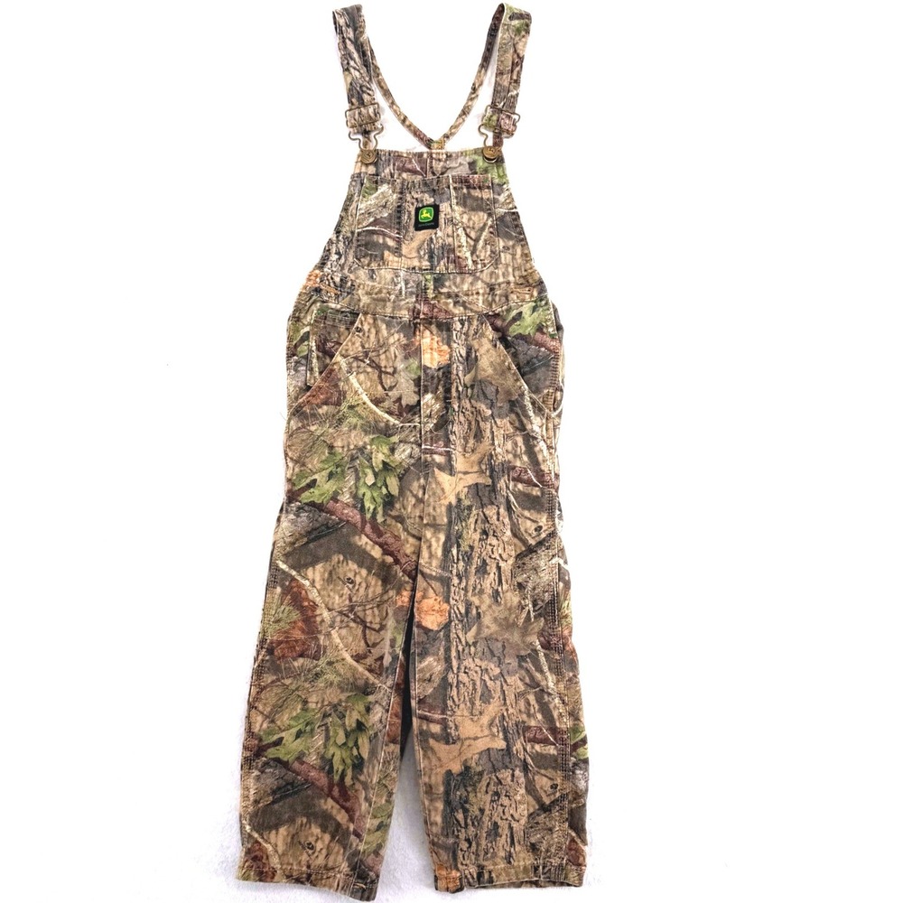 John Deere Kids Mossy Oak Camouflage Bib Overalls Brown Green Camo Straights ^